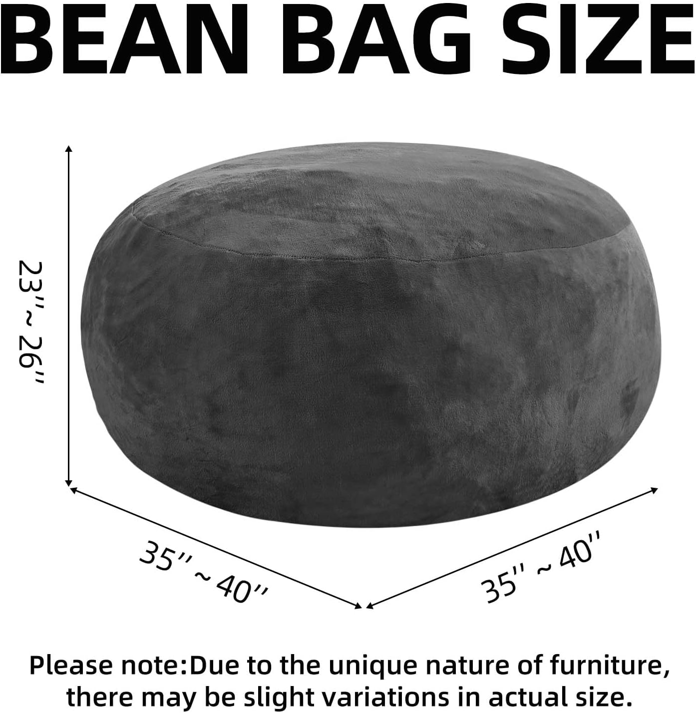 Bean Bag Chair 3Ft, Memory Foam Filled, Large Beanbag Chairs for Adults and Teens, Soft Sofa with Removable Flannel Cover, Round Couch for Living Room Bedroom College Dorm (Dark Gray, 3FT-36×36"×24")