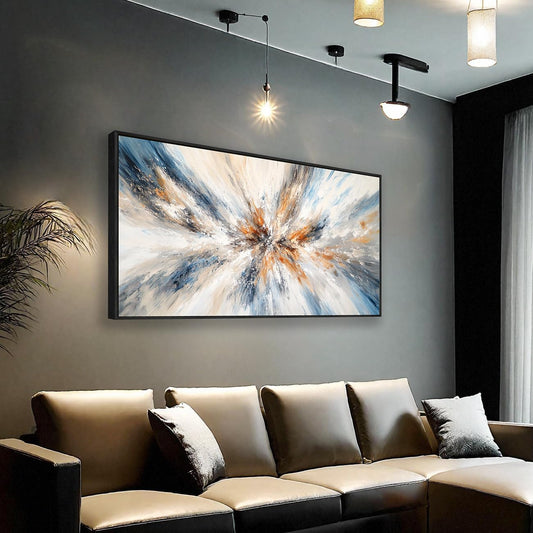 Abstract Painting Wall Art Large Framed Canvas Prints 30" x 58" Blue and Orange Abstract Modern Minimalist Living Room Decor for Bedroom Office Wall Décor