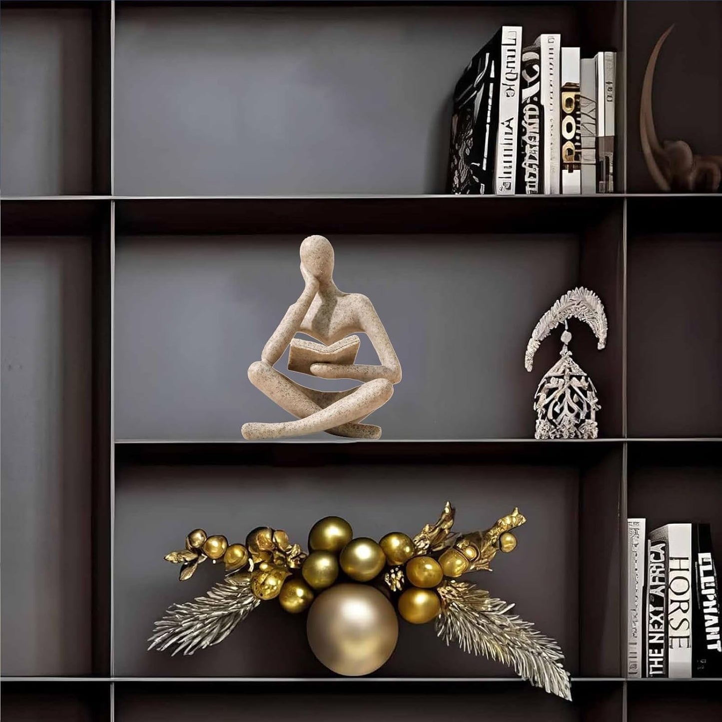 Bookshelf Decor Thinker Statue - Abstract Style Thinker Sculptures Modern Aesthetic Figurine Decoration Statues for Home Decor-Zuo Si-Sandstone