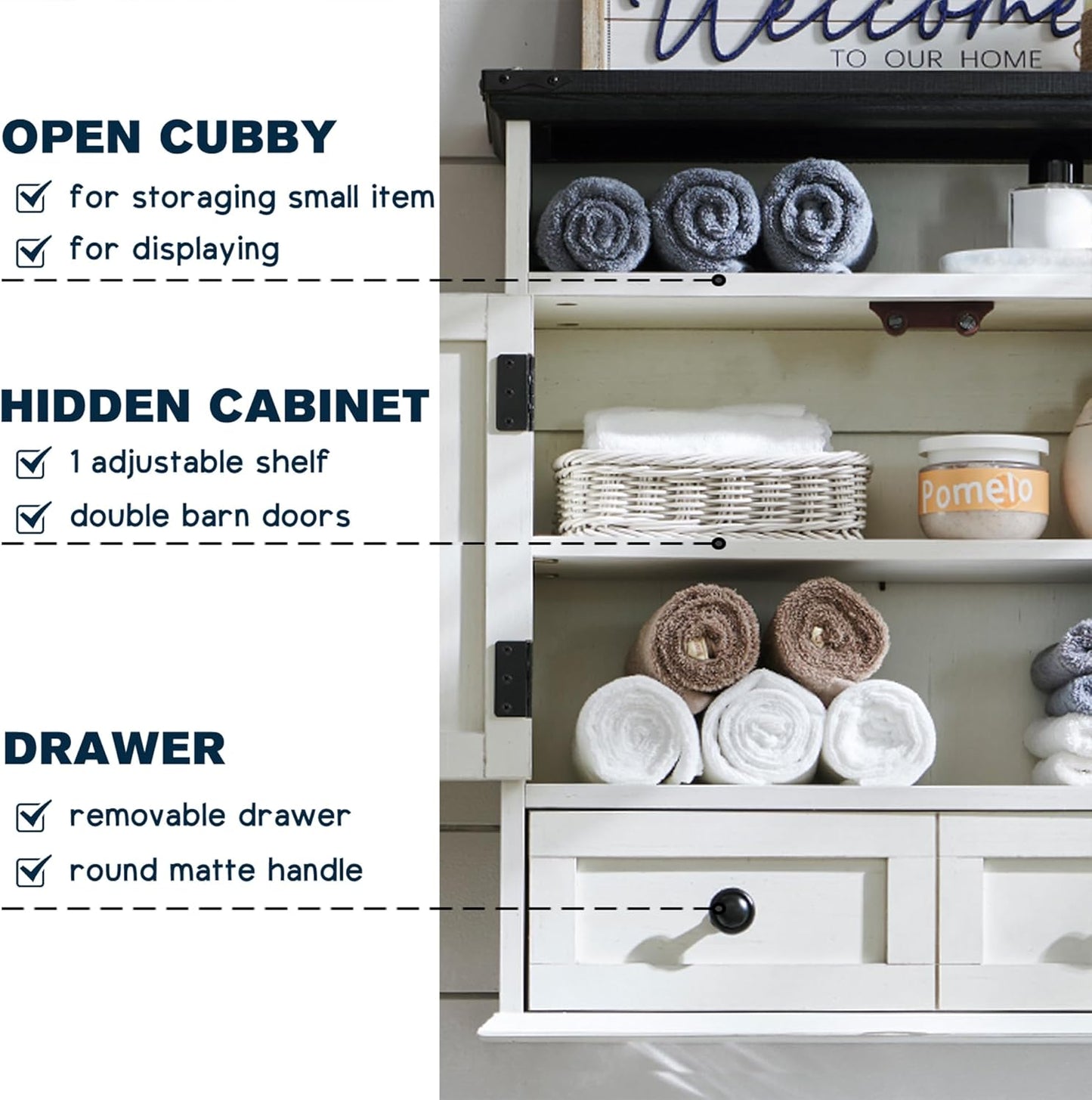 Bathroom Wall Cabinet, Farmhouse 24" Wide Medicine Cabinet with Drawer, Adjustable Shelf, Double Barn Doors, Storage Cabinets for Bathroom, Kitchen, Living Room, Off White