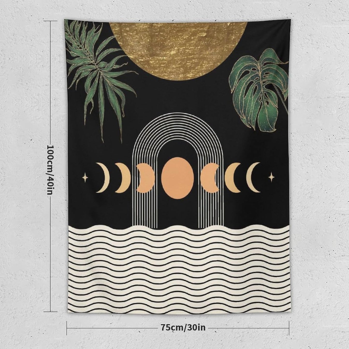 Abstract Boho Tapestry, Mid Century Tropical Tree Leaves Modern Geometric Arch Bohemian Botanical Tapestry, Home Aesthetic Wall Hanging Art Decor for Living Room Bedroom Dormitory 60x60 Inch