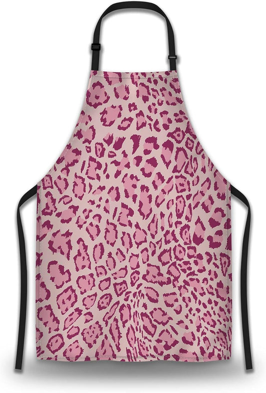 Chef Apron for Men Pink Leopard Funny Aprons for Women for Kitchen Cooking Restaurant BBQ Painting Crafting 27” (W) x 31” (H), Waterproof Aprons