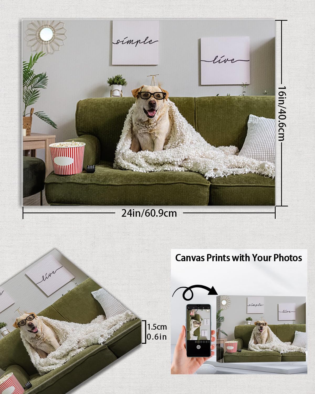 AbcCustomize Canvas Prints with Your Photos, Custom Canvas for Living Room and Bedroom Decor, Personalized gifts for Friends Lover and Family, Canvas Wall Art for Gifts & Keepsakes, Ready to Hang