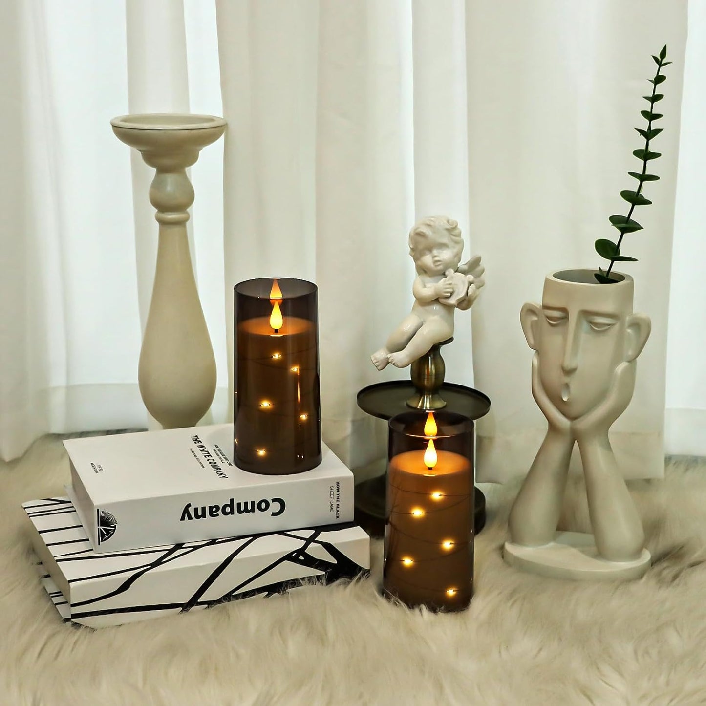 Aignis Flickering Flameless Candles Battery Operated Candles LED Candles with Remote Timer for Home/Wedding/Birthday/Holiday Decor ，Grey 3D Flame Set of 2 (D3 xH6 6")