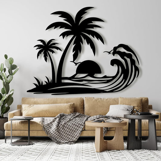 Lunwall Palm Tree Metal Wall Art, Tropical Beach Wall Decor, 24 L" x 19 W" / 60 x 47 cm