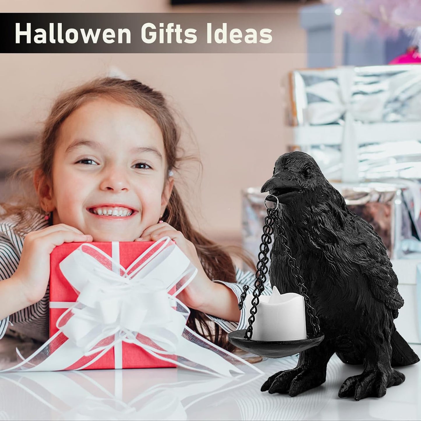 Raven Gothic Home Decor Fake Crow Light Holder Raven Lamp Tealight Candle Holder Resin Raven Statue 2PCS