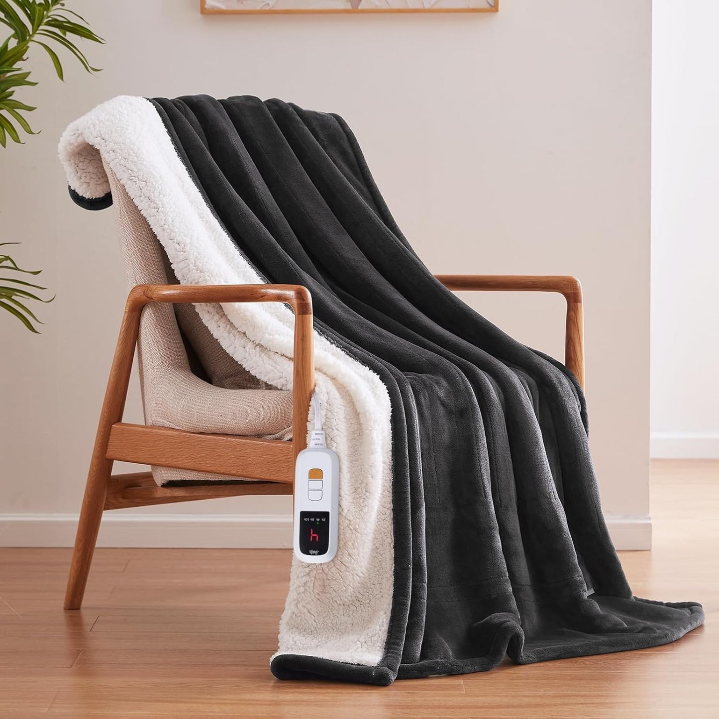 Sealy Electric Blanket Throw Size 50"*60",Super Cozy Flannel to Sherpa Reversible Heated Blanket Throw with 6 Heating Levels & 2-10 Hours Auto Off Overheating Protection Machine Washable,Charcoal