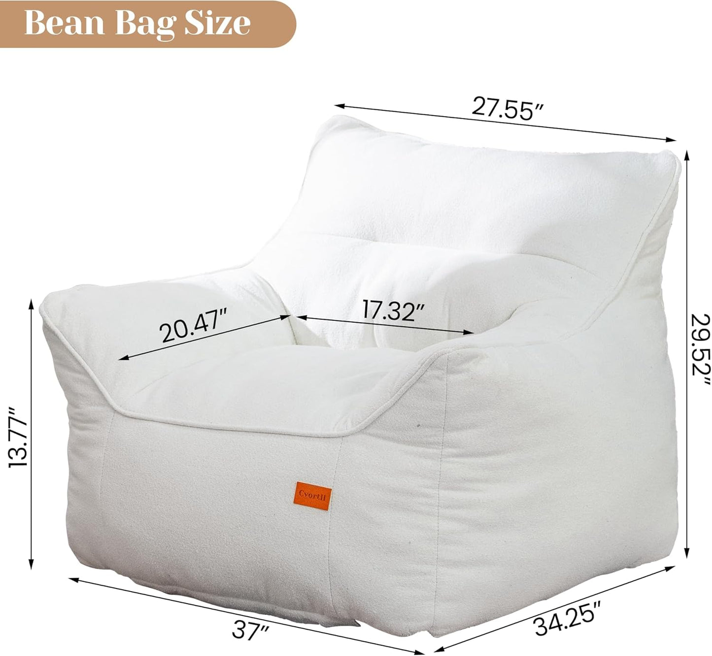 Bean Bag Chair for Adults, Comfy Tufted Bean Bag Chair Sofa with Armrests, Lazy Beanbag Chair with Foam Filler Stuffed Bean Bag Couch Sofa for Reading in Bedroom, Living Room and Dorms