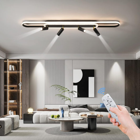 Modern LED Ceiling Light 6-Light track light Spotlight Frosted Black Geometric Ceiling Light Lighting Fixture Dimmable Remote Control Living Bedroom Kitchen Dining Room Fixture