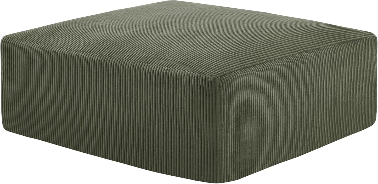 40" Square Stuffed Ottoman Pouf for Sofa Couch, Corduroy Poufs with Foam Chunk Filling, Furry & Fluffy Foot Stool Movable Ottoman. 40 * 40 Floor Poufs Foot Rest for Living Room, Green