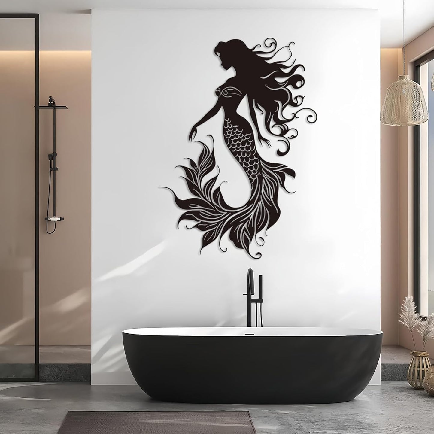 Veplsur Mermaid Metal Wall Art, Metal Mermaid Wall Decor, Marine Biology Wall Decor, Ocean Wall Art, Nautical Wall Hanging, Beach Hanging for Bathroom Bedroom (White, 41"x29"|105x75cm)