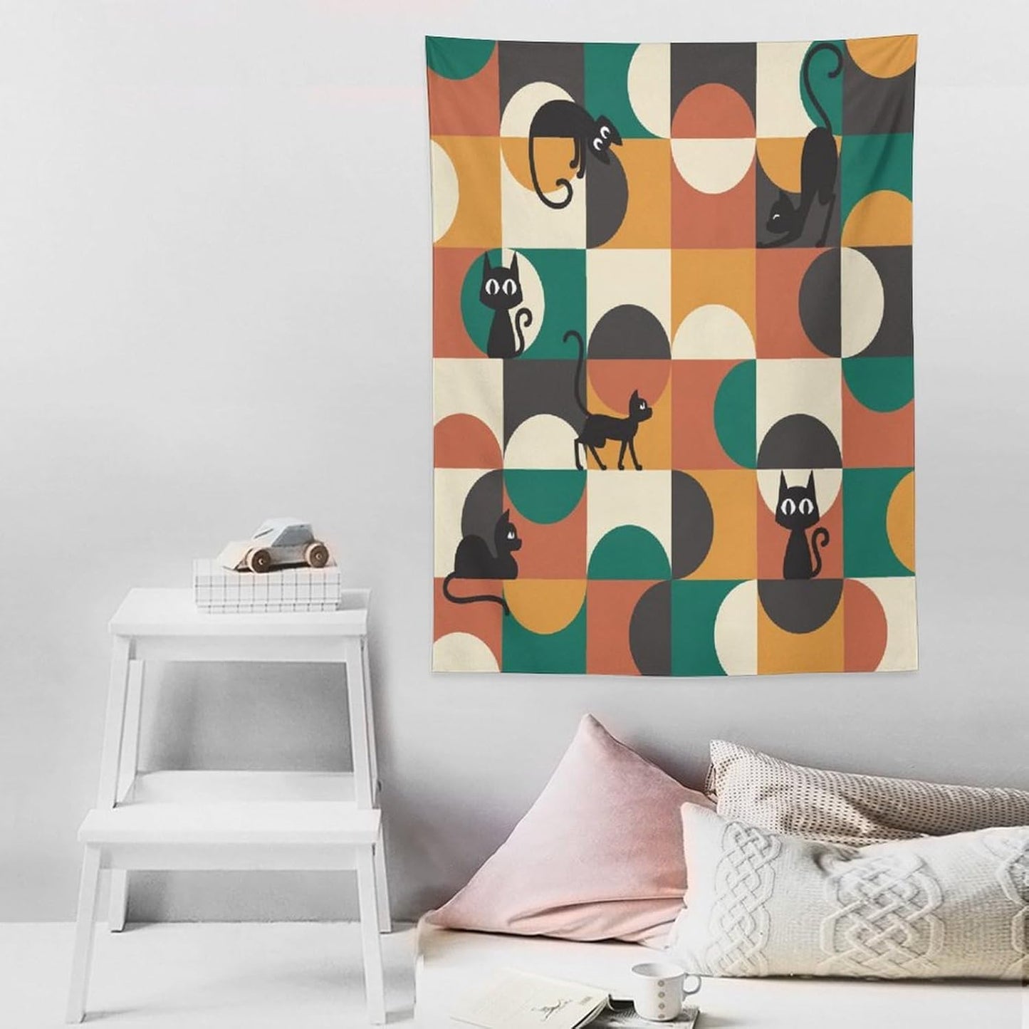 ICMOLYYENLO Boho Medieval Cat Tapestry, Abstract Atomic Starburst Geometric Aesthetic Art Wall Hanging For Bedroom Living Room Dormitory 40x60 Inches