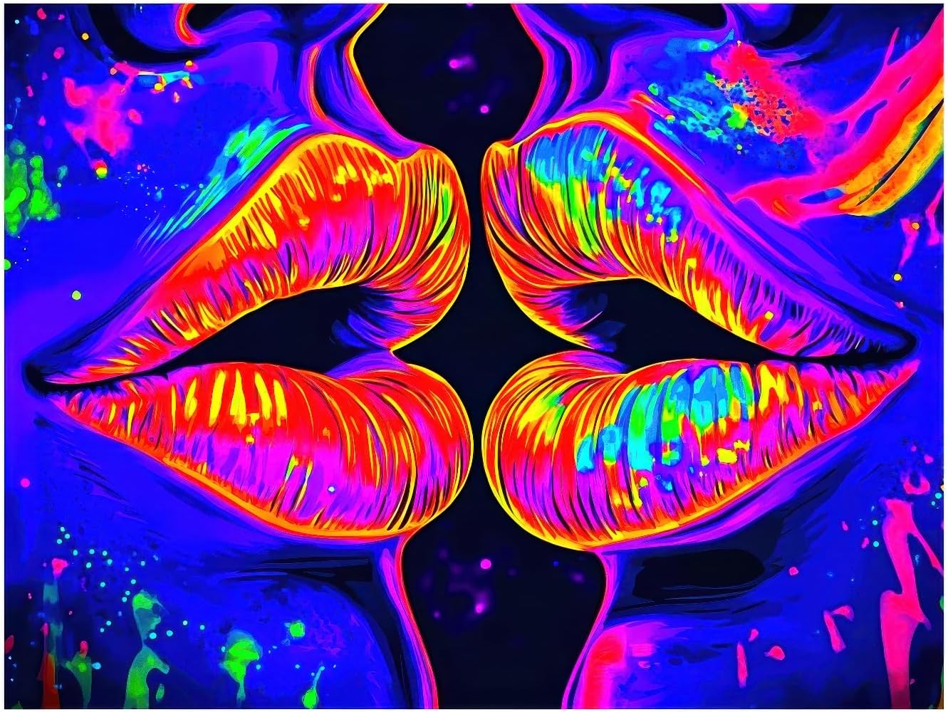 BlissYard Blacklight Tapestry Lip Tapestry Glowing 78x59 Inch UV Reactive Large Neon Decoration Posters Wall Hanging for Home Living Room Bedroom Party Decor Photo Shoot Props