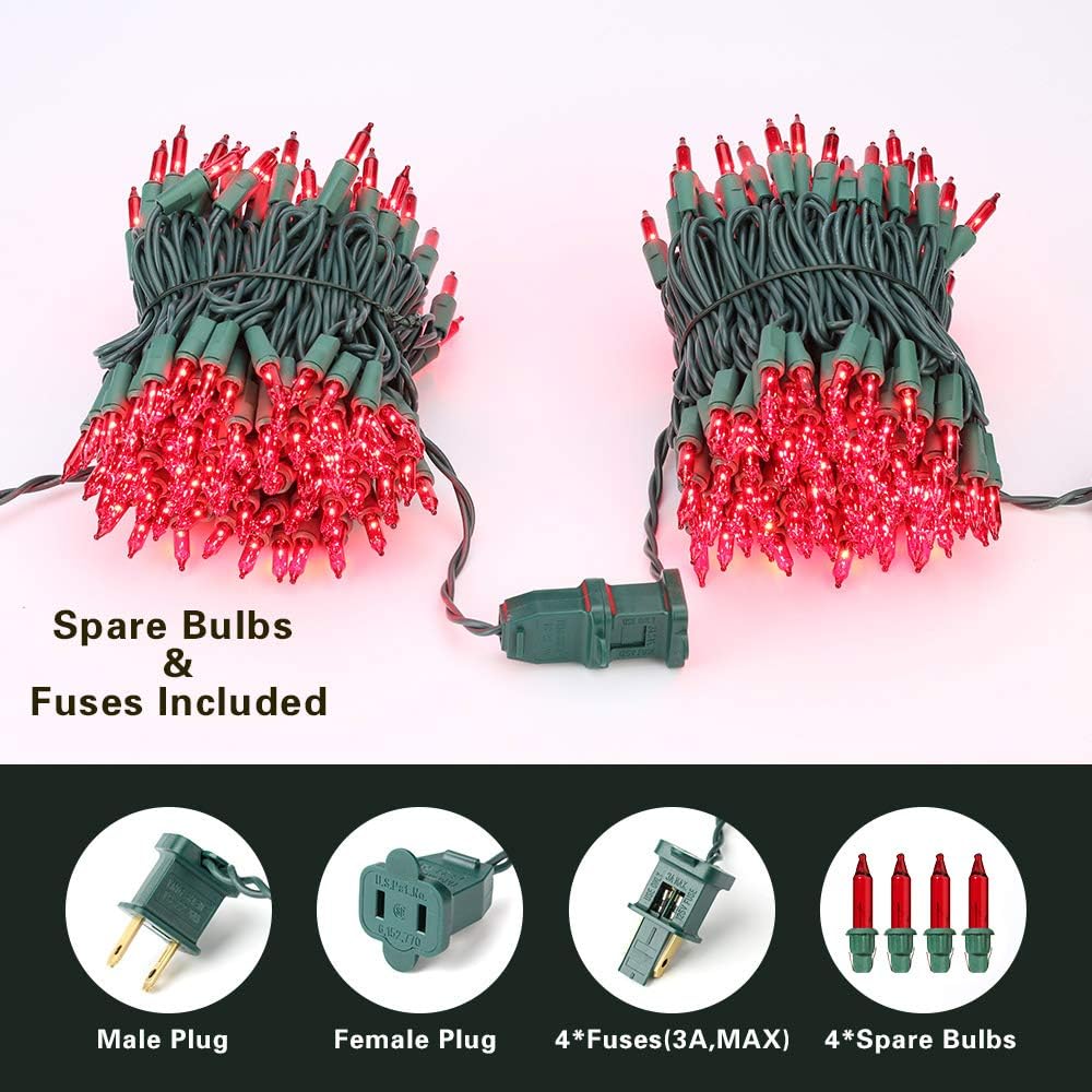 BrizLabs Red Christmas String Lights, 69.6ft 300 Count Christmas Lights, 120V UL Certified Connectable Incandescent Mini String Lights Indoor Outdoor for Xmas Tree Garden Patio Decor