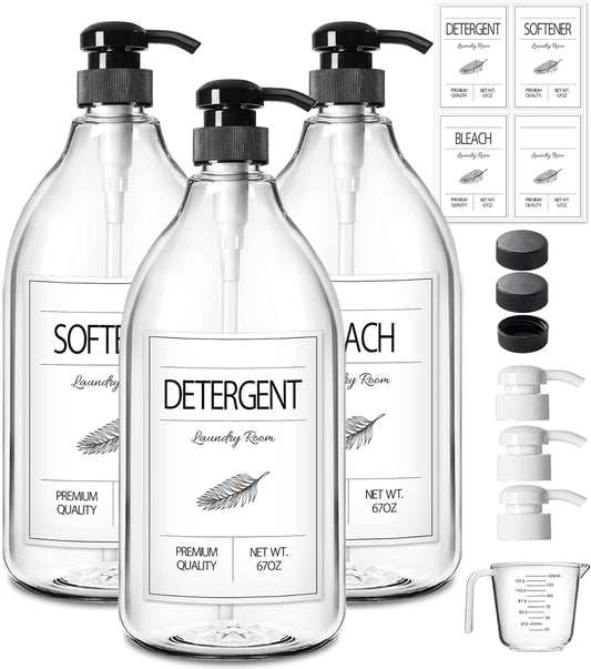 GMISUN Laundry Detergent Soap Dispenser, Liquid Laundry Detergent Dispenser, Container for Farmhouse Laundry Room Decor, Organizer for Liquid DetergentSoftenerBleach Storage Bottle(67 Oz Set of 3)