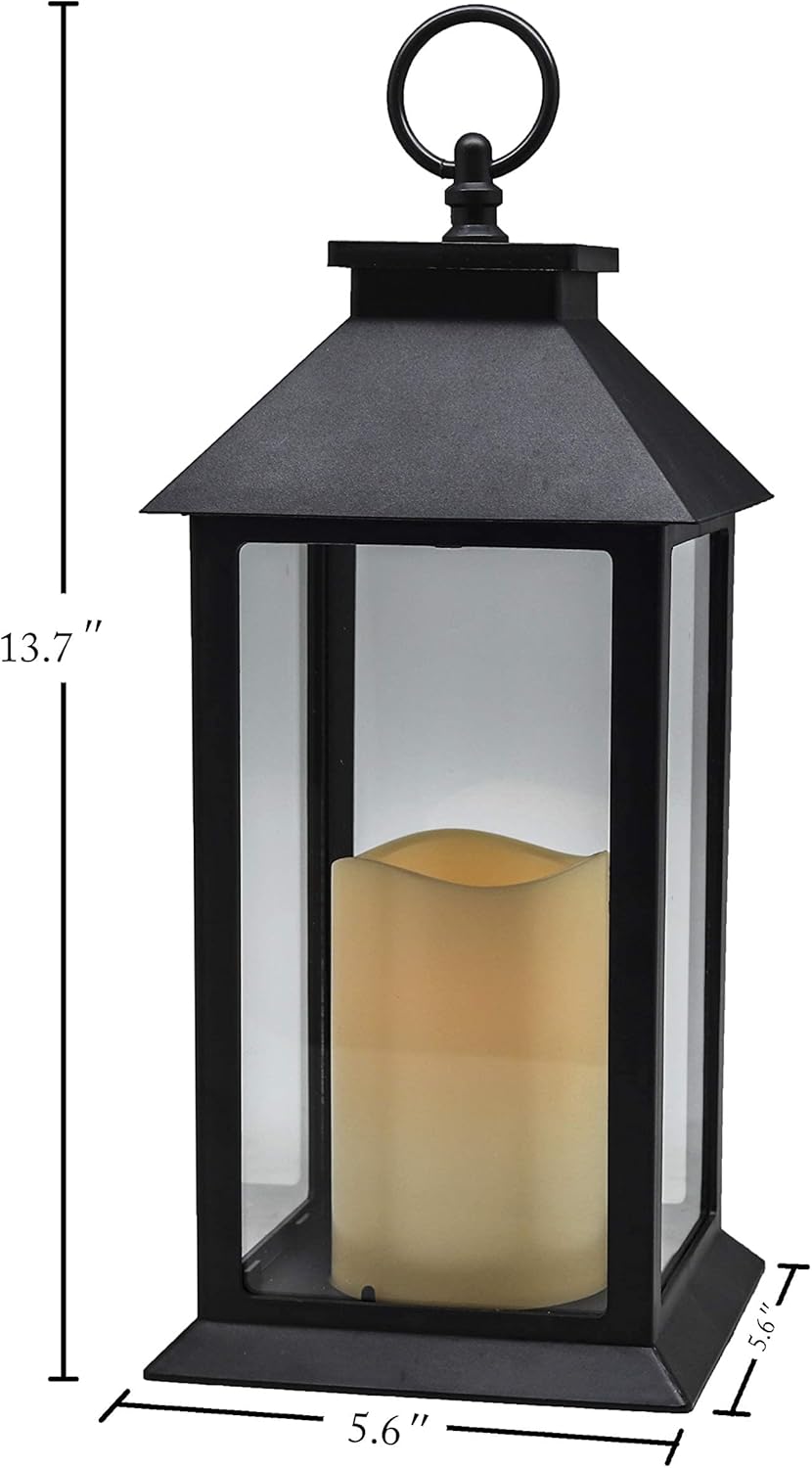 YAKii Hanging Glass Panes Lantern Portable Led Lantern Decorative Operated by 3AAA Battery Use for Garden Yard, Indoor Decoration Candle (Black)