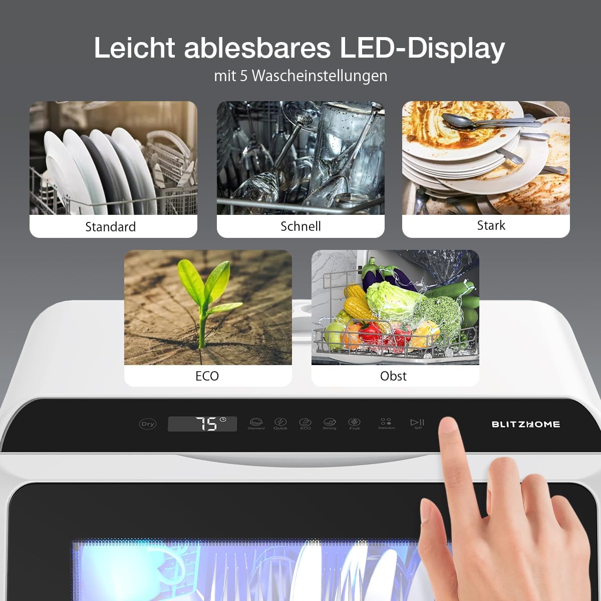 Portable Dishwasher Countertop, WIFI Smart Dishwasher, Compact Mini Dishwashers with 5L Built-in Water Tank, 6 Programs, 360° Dual Spray, High-Temp& Air-Dry Function, Fruit Cleaning