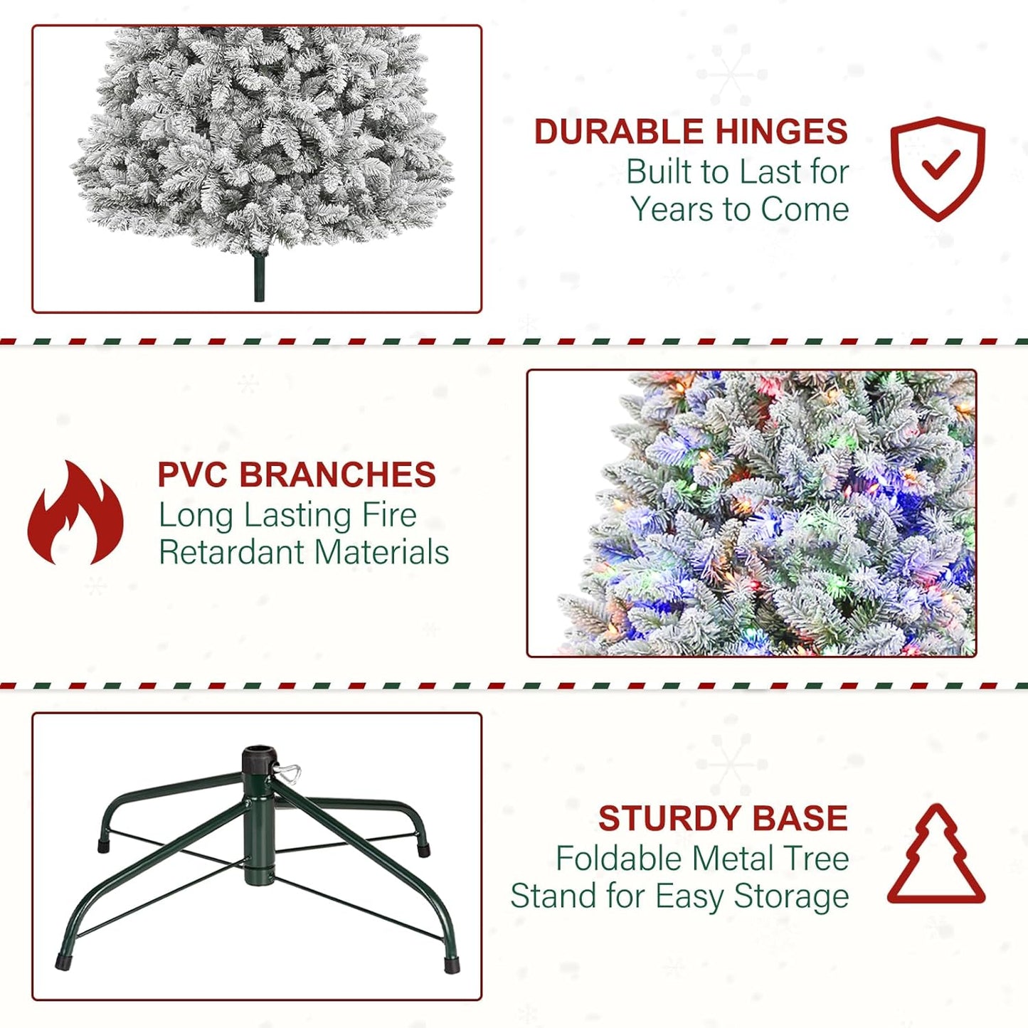 7.5ft Lighted Snow Flocked Christmas Tree, 450 Multicolor LED Lights, Artificial Christmas Tree with 1446 Branch Tips, Metal Stand & Hinged Branches for Decoration, 10 Modes