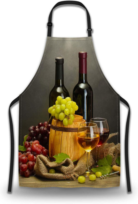 Garden Apron for Men Bottles and Glasses Pinafore Aprons for Women for Kitchen Cooking Restaurant BBQ Painting Crafting Gardening 27” (W) x 31” (H), Waterproof Aprons