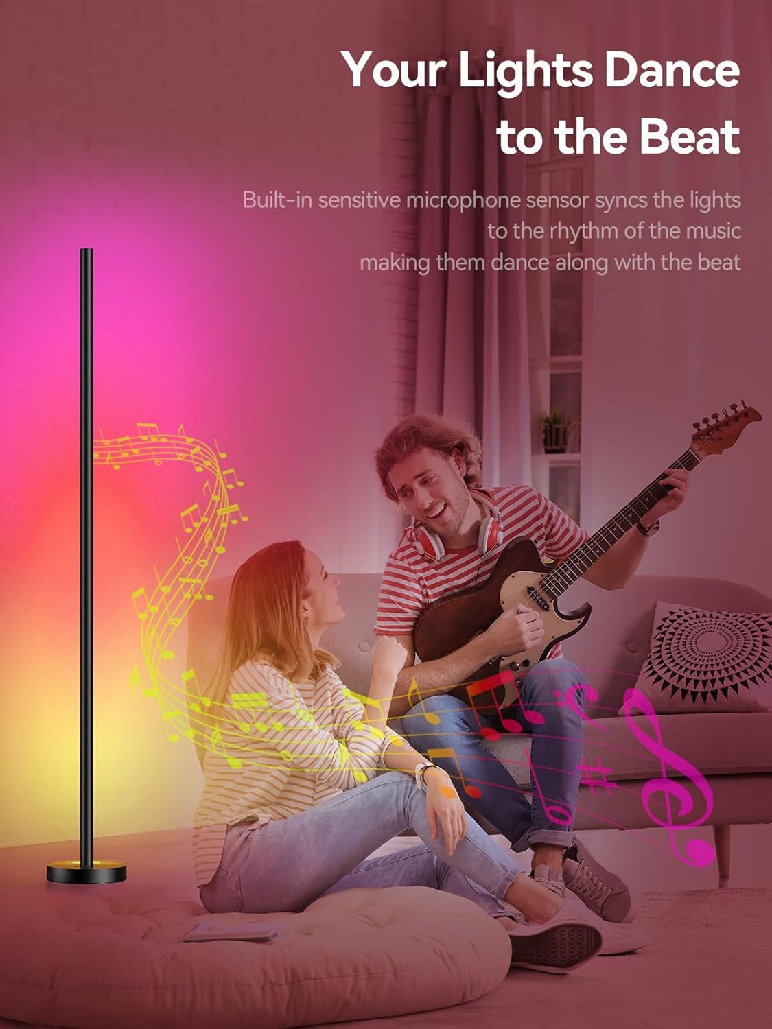 Smart RGBICW LED Corner Floor Lamp 2 Pack - 16 Million DIY Colors, 68+ Scenes, Music Sync, App & Remote Control, Color-Changing Ambient Lighting for Living Rooms, Bedrooms, and Gaming Rooms