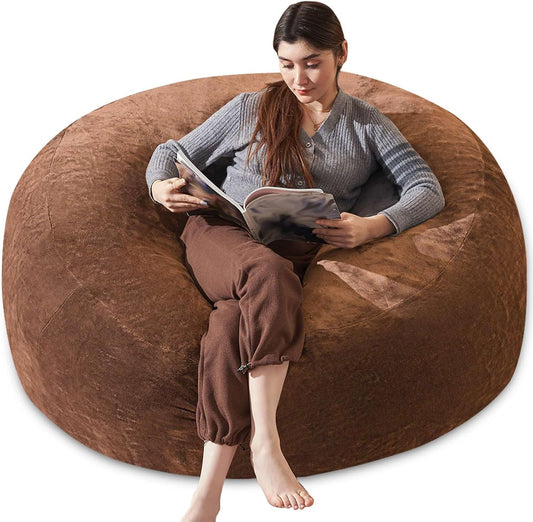 Bean Bag Chair 5Ft, Memory Foam Filled, Large Beanbag Chairs for Adults and Teens, Soft Sofa with Removable Flannel Cover, Round Couch for Living Room Bedroom College Dorm (Coffee, 5FT-60×60"×24")