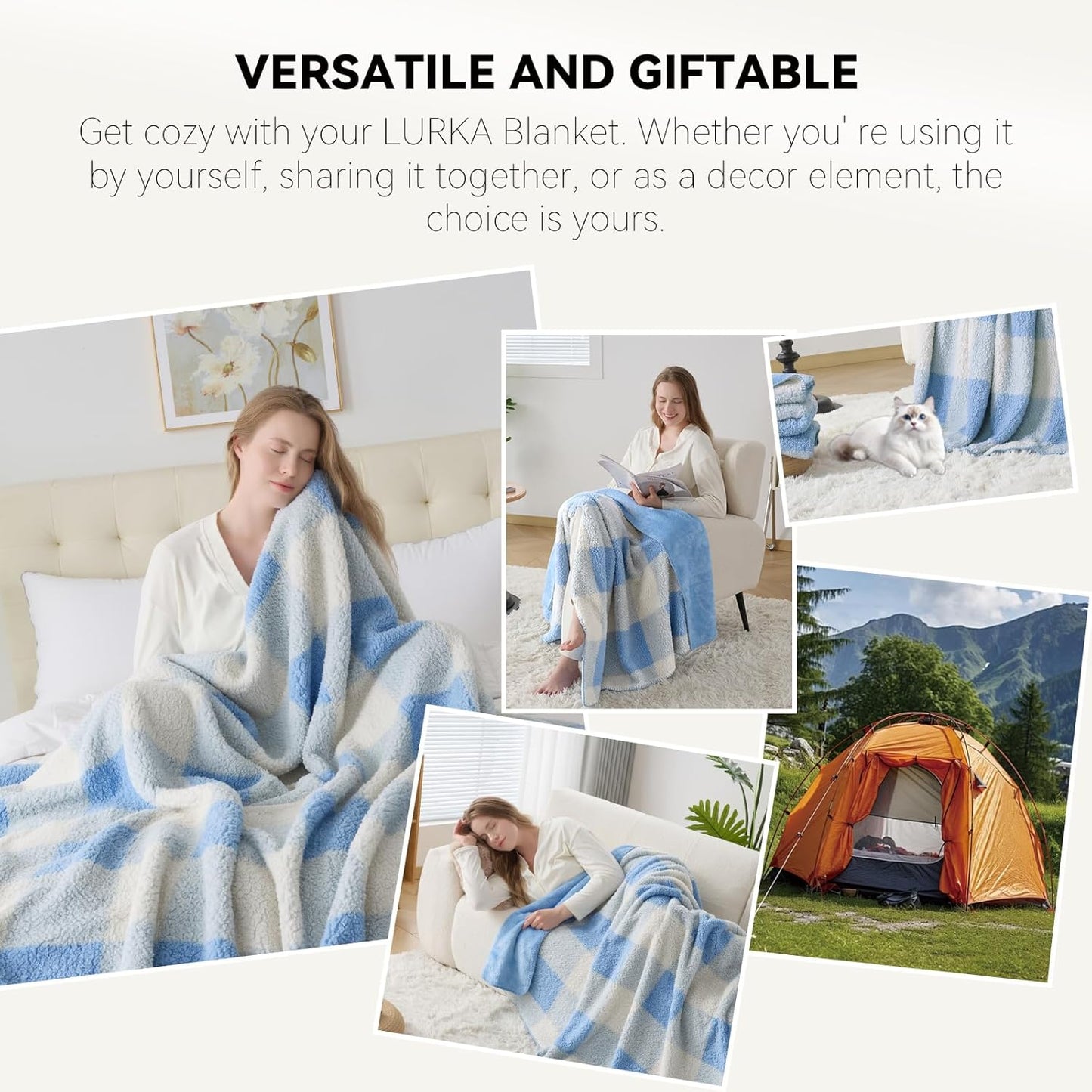 LURKA Checkered Sherpa Fleece Twin-Size Bed Blanket - Extra Thick and Warm Winter Soft Fuzzy Plush Blanket for Couches, Beds & Pets, Glacier, 60x80 Inches