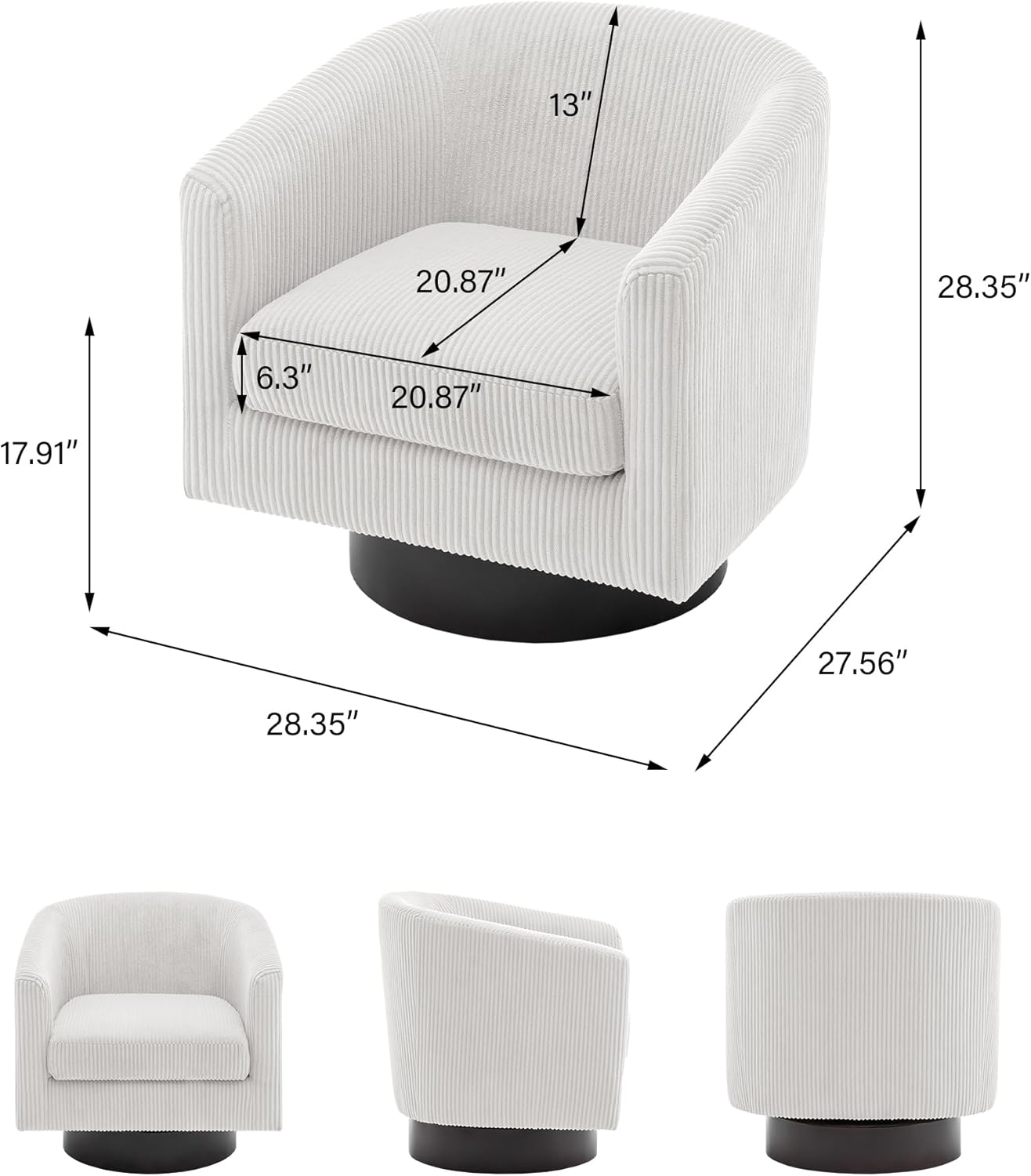 Swivel Barrel Accent Chair, Modern Round Corduroy Fabric Arm Chair for Living Room, Bedroom, Comfy Club Reading Chairs for Adults (Corduroy Beige, Set of 4)