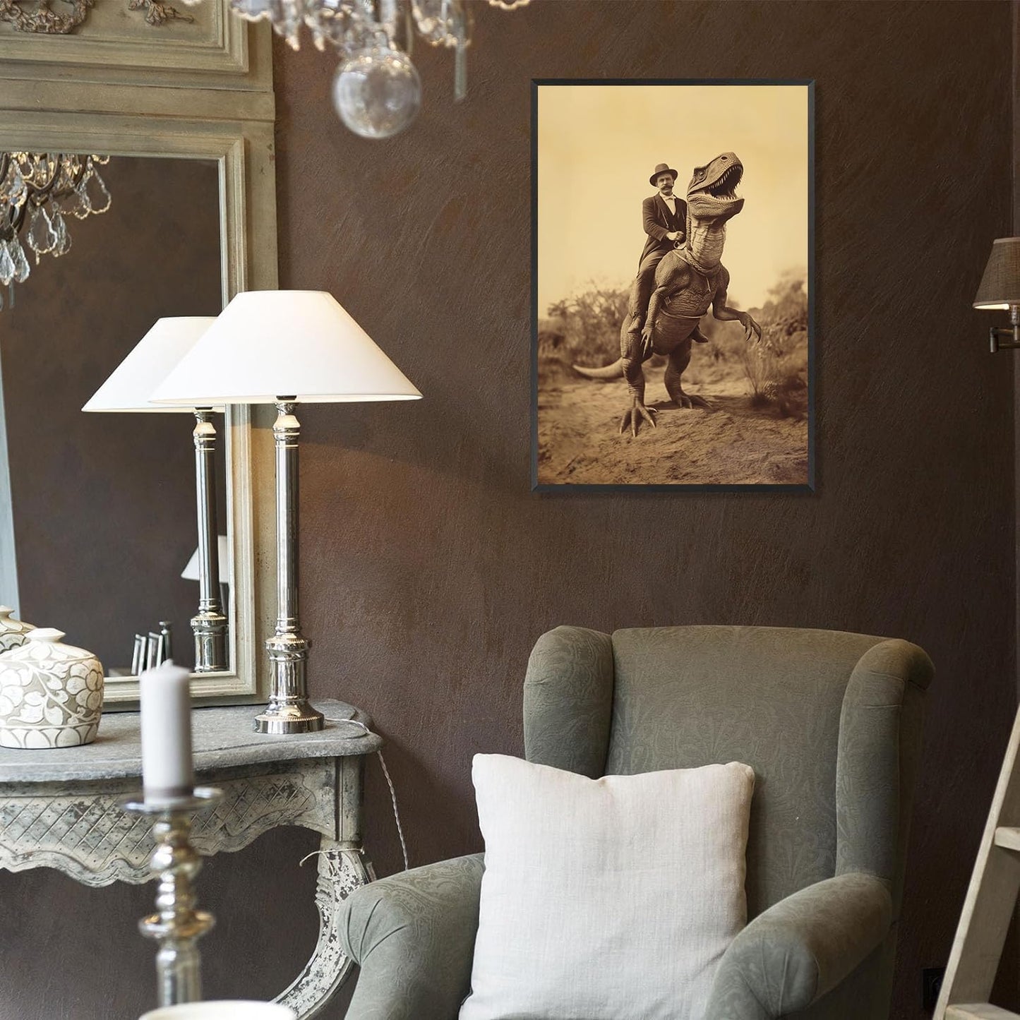 Generic Goth Decor Antiqued Wicca Art Poster Dark Academy Dinosaur And Cowboy Canvas Wall Art Horror Posters Spooky Indoor Art Family Bedroom Office Space Decor 12X16inch Aluminum Framed