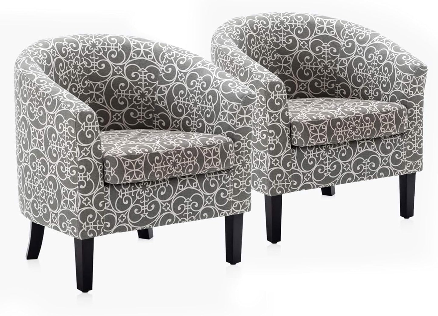 BELLEZE Accent Barrel Chair Set of 2, Linen Round Chair Club Tub Sofa Corner Chair with Flared Legs and Cozy Soft Padding for Living Room Bedroom Waiting Room - White & Gray