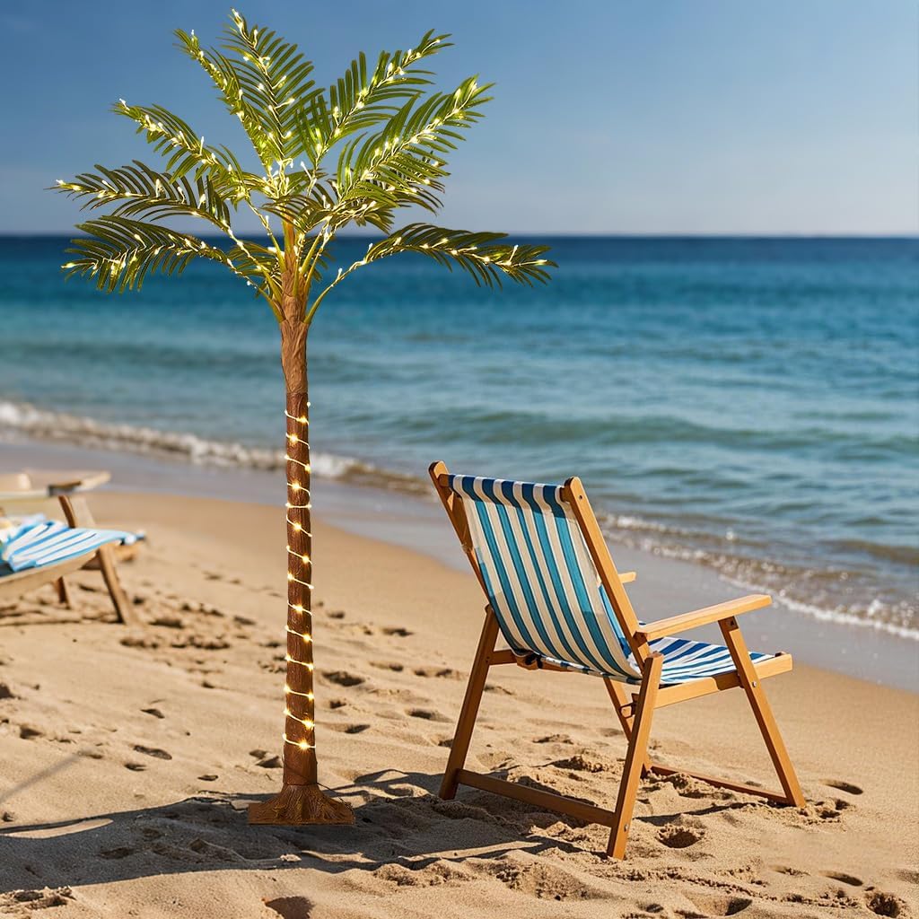 Birchlitland Lighted Palm Trees for Outside Patio 6FT 220 LED Fairy Lights, Artificial Palm Tree Lights Plug in for Home Pool Beach Decoration