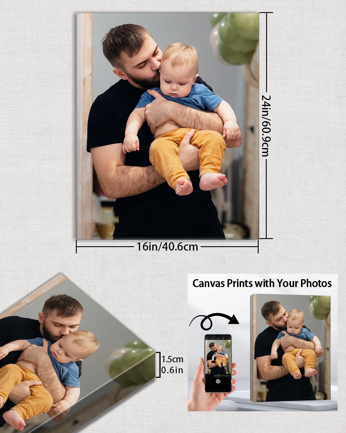 AbcCustomize Canvas Prints with Your Photos, Custom Canvas for Living Room and Bedroom Decor, Personalized gifts for Friends Lover and Family, Canvas Wall Art for Gifts & Keepsakes, Ready to Hang