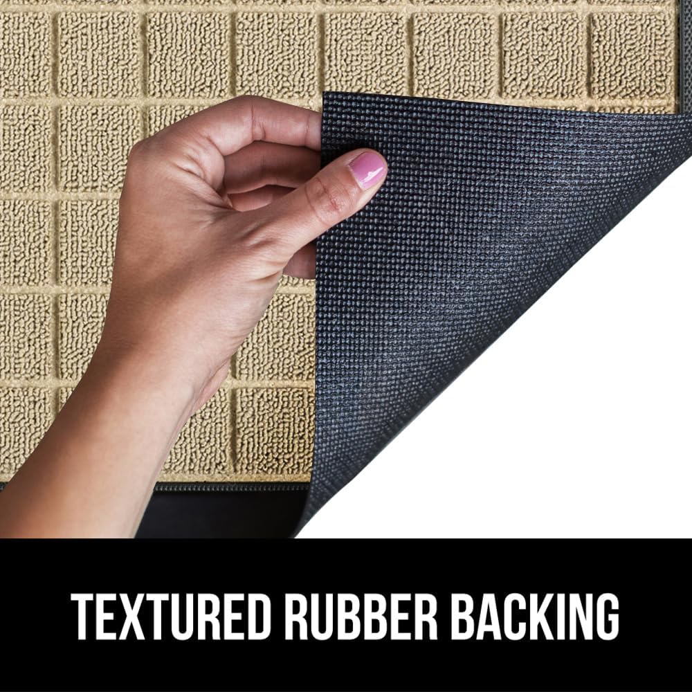 GORILLA GRIP 100% Waterproof All-Season WeatherMax Doormat US Designed Natural Rubber, Stain and Fade Resistant, Low Profile Indoor Outdoor Door Mats, Easy Clean Patio Mat, 17x29, Taupe Grid