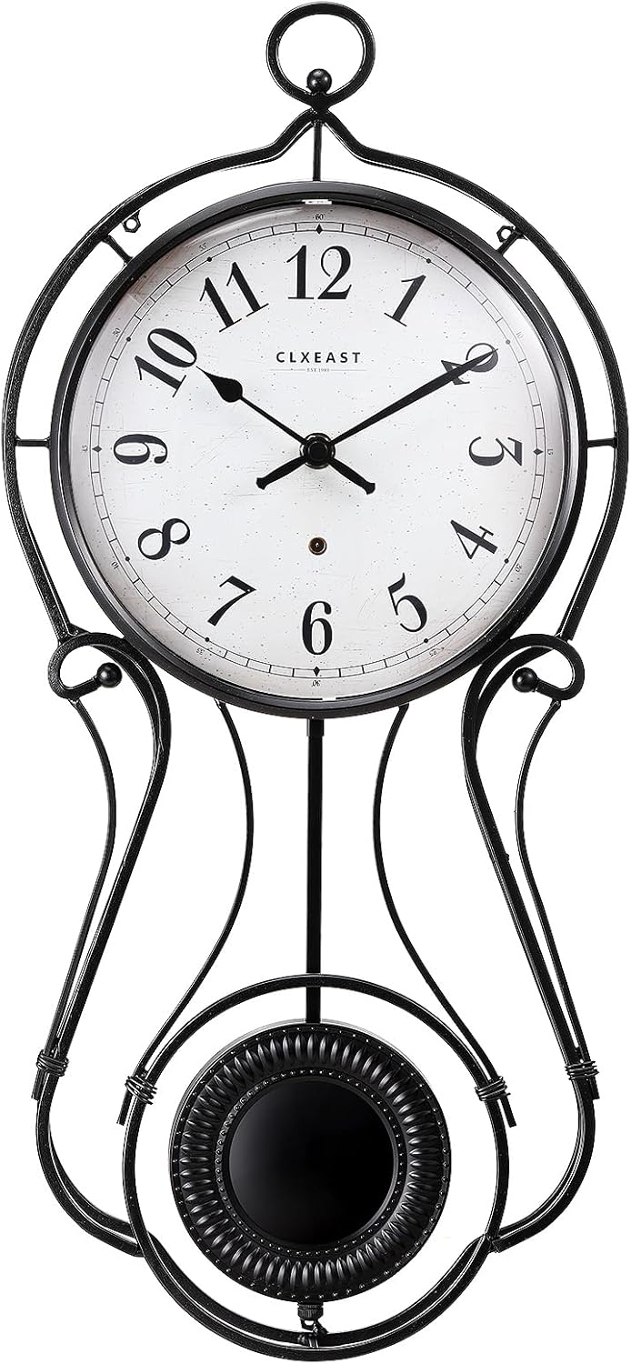 CLXEAST 20 Inch Black Metal Pendulum Wall Clock, Large Schoolhouse Regulator Wall Clocks for Living Room Decor,House Warming Gifts New Home,Gifts for Women