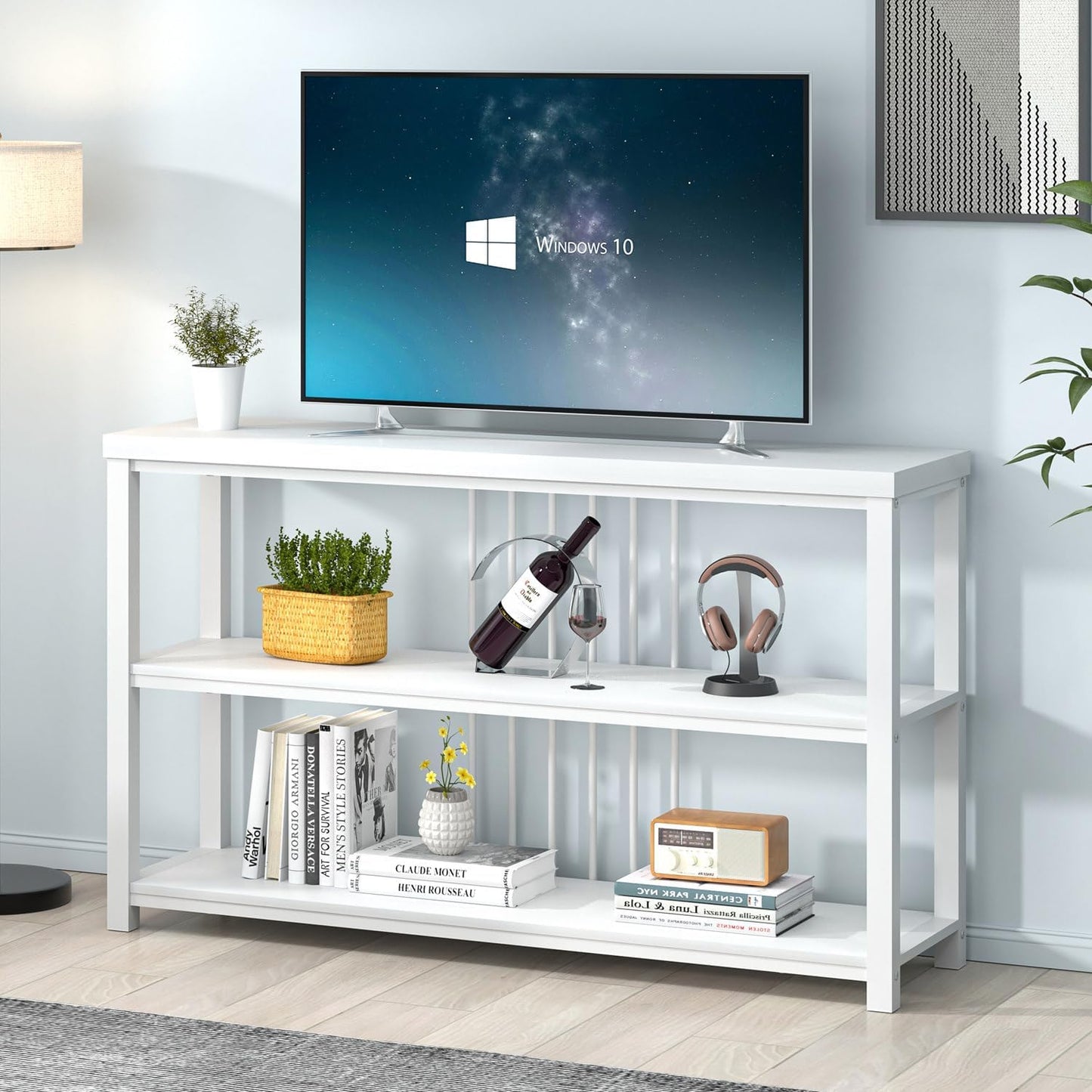 FOLUBAN Modern Sofa Console Table for Entryway, 3 Tier Wood Foyer Table for Hallway Living Room Behind Couch, White Oak