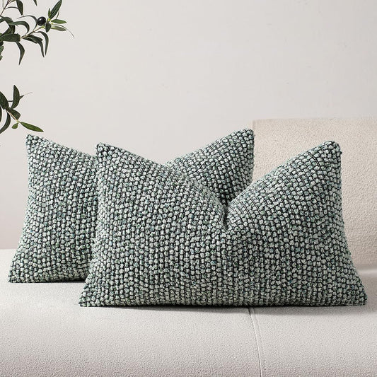 DEZENE Striped Throw Pillow Covers 12x20 Set of 2 Green Textured Polyester Chic Morden Boho Accent Farmhouse Rectangular Lumbar Decorative Couch Pillow Covers for Home Decor Bed Sofa Living Room