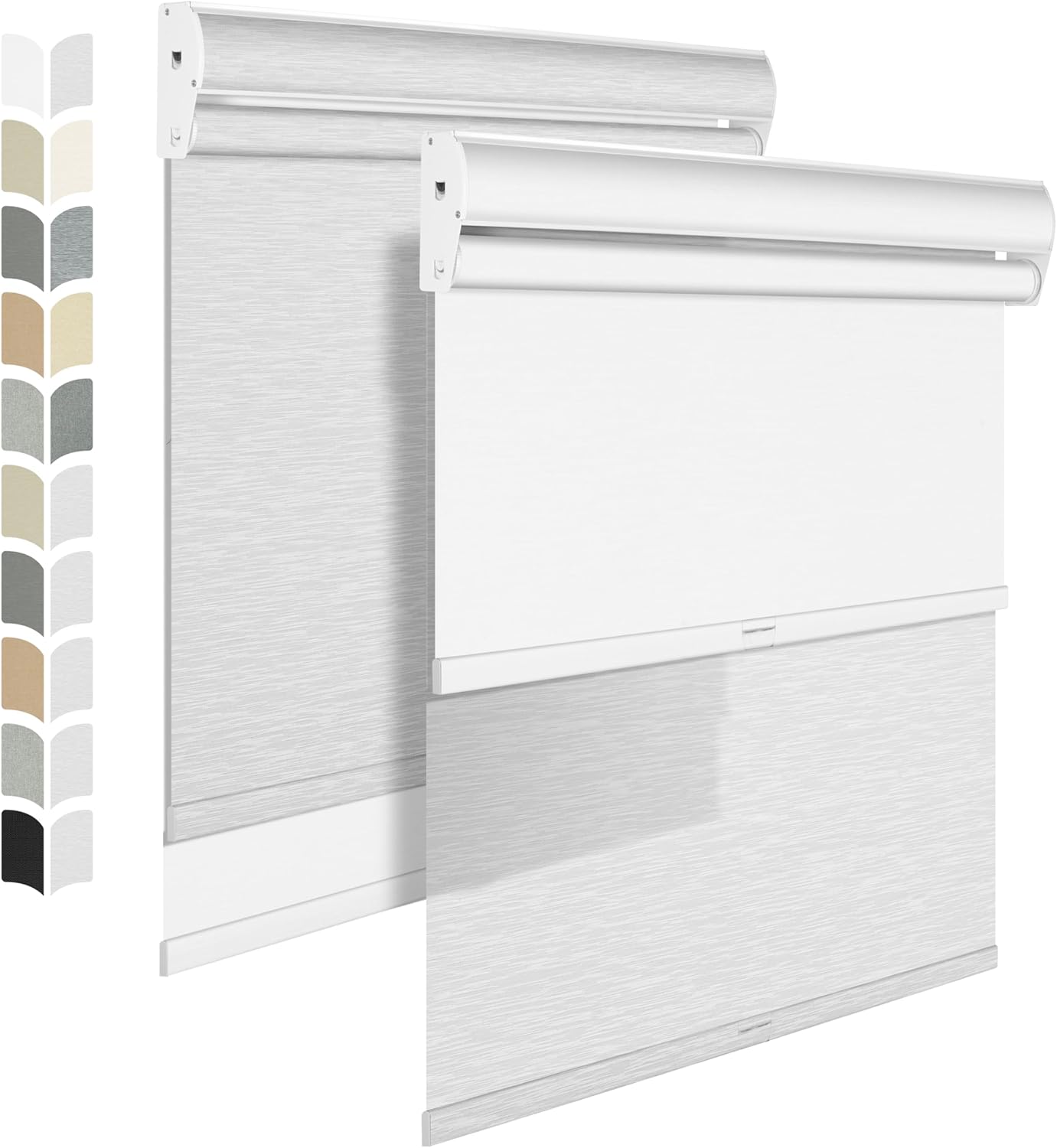 BERISSA Cordless Dual Roller Shades with Cassette Valance,Double Window Shades Blackout and Light Filtering Shades,Day and Night Roller Shades for Home Office Door.Striped Jacquard White.23 W x 44" H