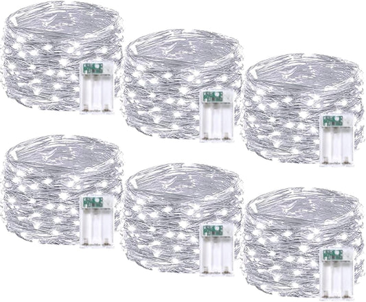 6 Pack Fairy Lights Battery Operated with Timer, Each 20FT 60LED Christmas String Lights Outdoor Indoor, Cuttable Battery Twinkle Light for Bedroom Home Wedding DIY Christmas Decorations (Cool White)