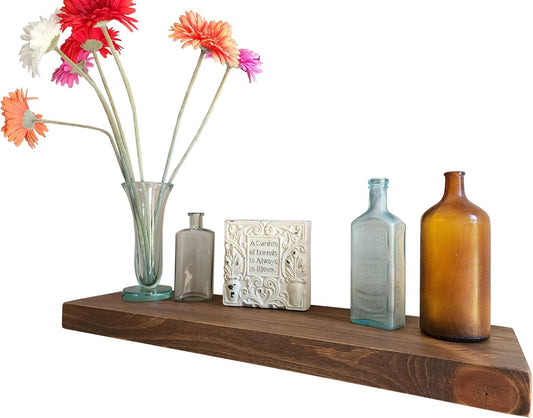 joelsantiques 24 Inch Wooden Floating Shelves for Wall - 24x8x2 in - Made of Natural Wood - Heavy Duty Rustic Wall Shelves for Bedroom - Perfect for Living Room, Kitchen - Medium Brown