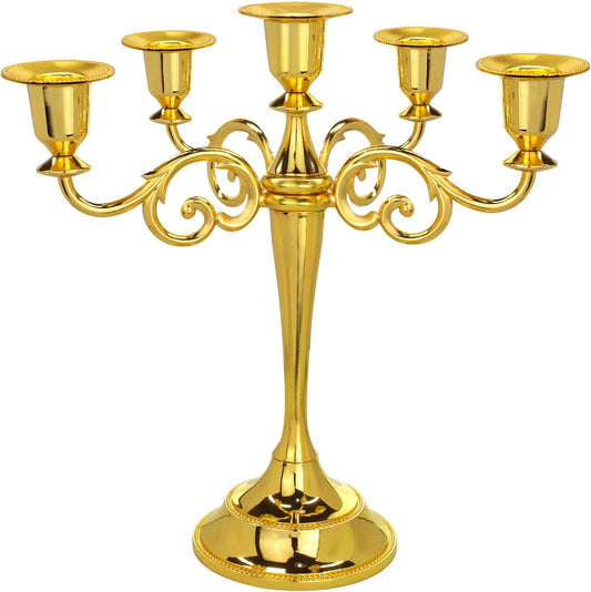 Metal Candelabra 5-Candle 10.1 Inch Tall Candle Holder Stick for Home Wedding Event and Party Festival,Gold