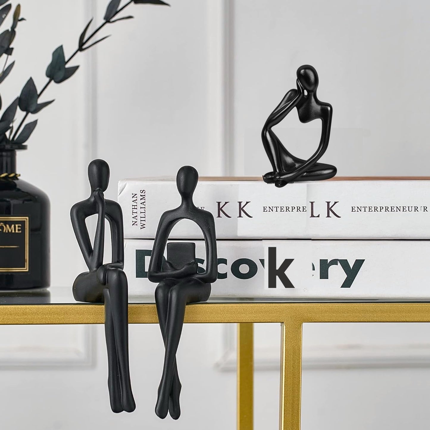 Home Decor Thinker Statue Accents, Set of 3 Thinker Sculptures Office Decor Modern Abstract Resin Decoration on Shelf Table Desk for Living Room Office Bedroom (Small Black)