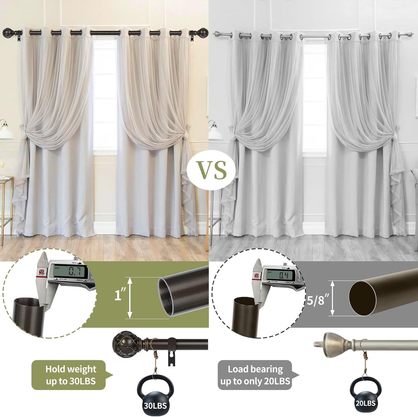 Bronze Farmhouse Curtain Rods for Windows:72-144" Heavy Duty Adjustable Long Curtain Rod for Bedroom Living Room,Boho Decorative Rustic Drapery Rods with Vintage Coastal Finials,Antique Bronze
