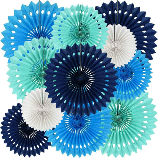 BEISHIDA Blue White Hanging Honeycomb Round Paper Fans Decoration Kit for Baby Boy Shower 1st Birthday Navy Ocean Wedding Under The Sea Theme Photo Booth Backdrops Paper Party Supplies（11packs）