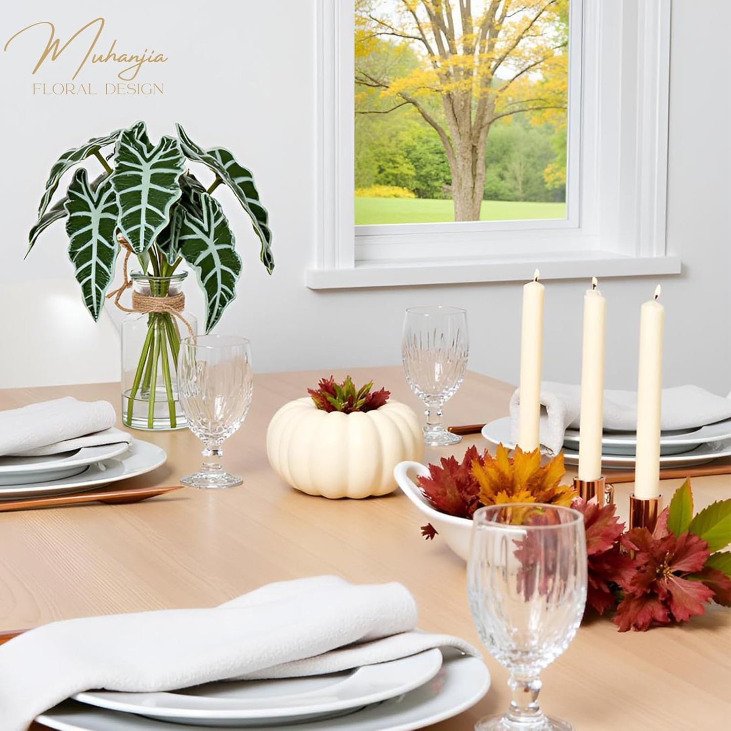 Artificial Flowers Turtle-Back, Alocasia Leaf, in Glass Vase with Faux Water,7Pcs Artificial Leaves Real Touch Latex Leaves for Centerpiece (1, Alocasia Leaf)