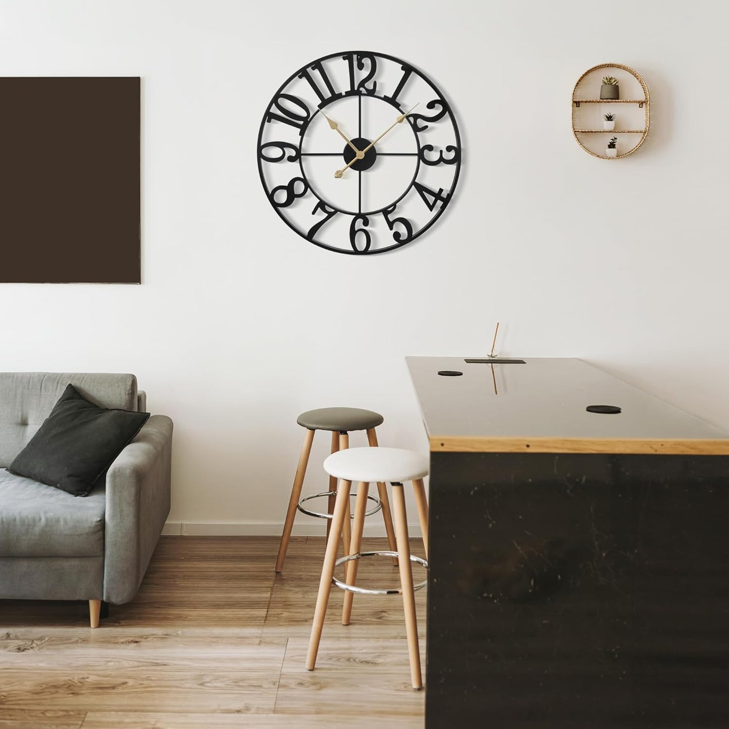 Large Wall Clock for Living Room Decor - 100cm/ 40 Inch Nearly Silent Non-Ticking Metal Wall Clocks Battery Operated, Vintage Decorative Modern Wall Clock for Bedroom, Office, Farmhouse Decor