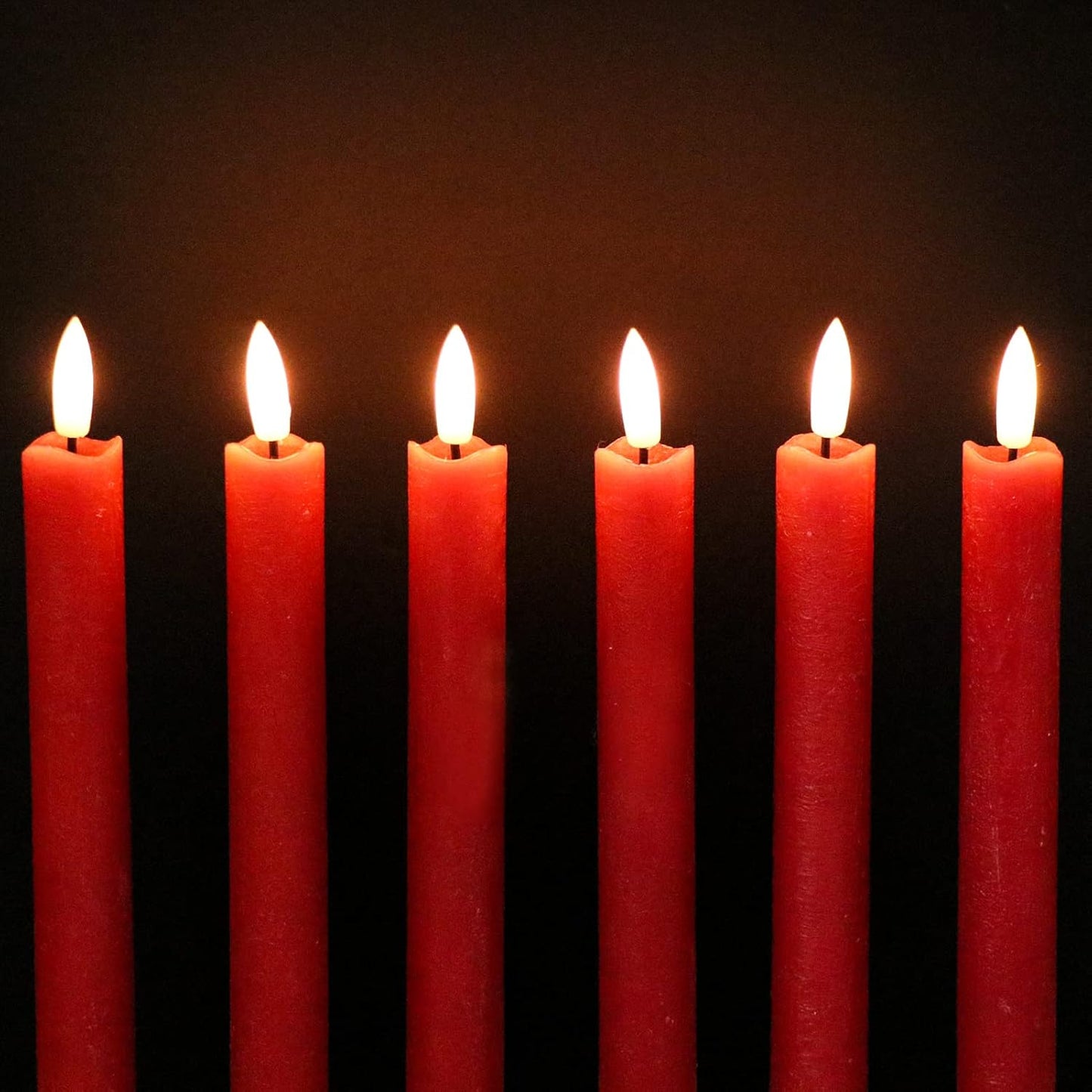 GenSwin Flameless Red Taper Candles Flickering with 10-Key Remote, Battery Operated Led Warm 3D Wick Light Window Candles Real Wax Pack of 6, Christmas Home Wedding Decor(0.78 X 9.64 Inch)