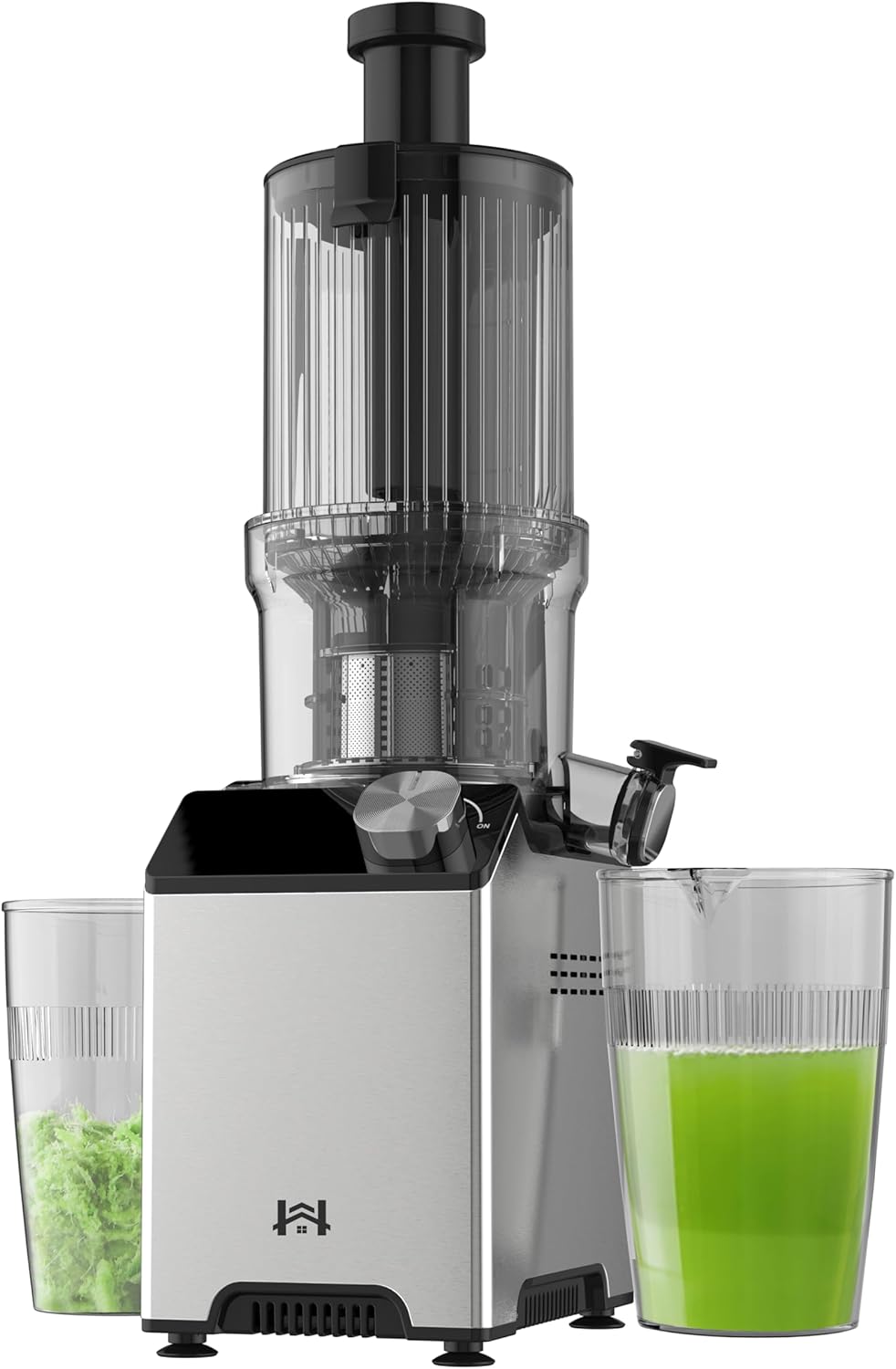 Cold Press Juicer, Juicer Machines with 4.35'' Wide Feed Chute, Stainless Steel Masticating Juicers Easy to Clean, Ergonomic Operational Panel Design, High Juice Yield, Gray Knob