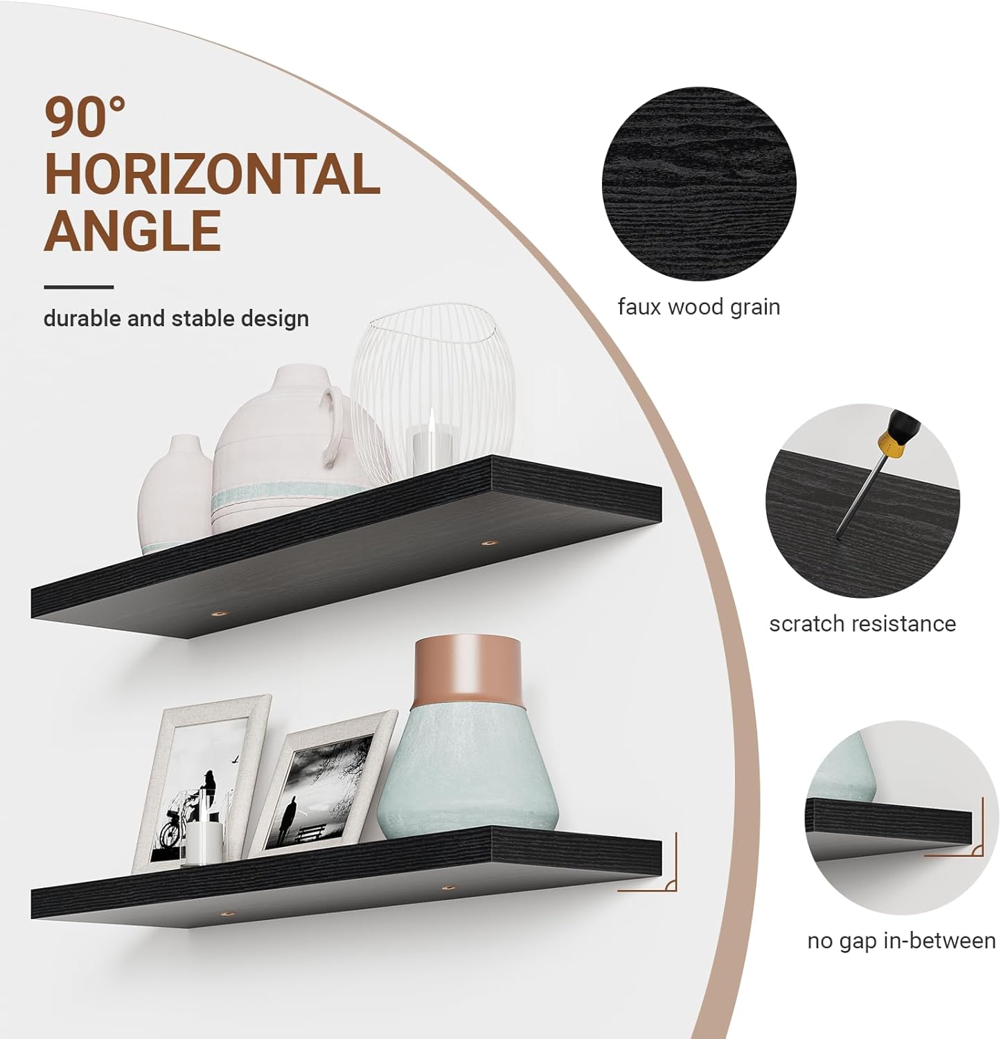 Heimlove 32 Inch Floating Shelves for Wall,Black 9.3" Deep Floating Shelf Set of 2,Wall Mounted Shelves for Bathroom Bedroom Living Room Kitchen Office,Shelf for Books Storage Room,Home Decor