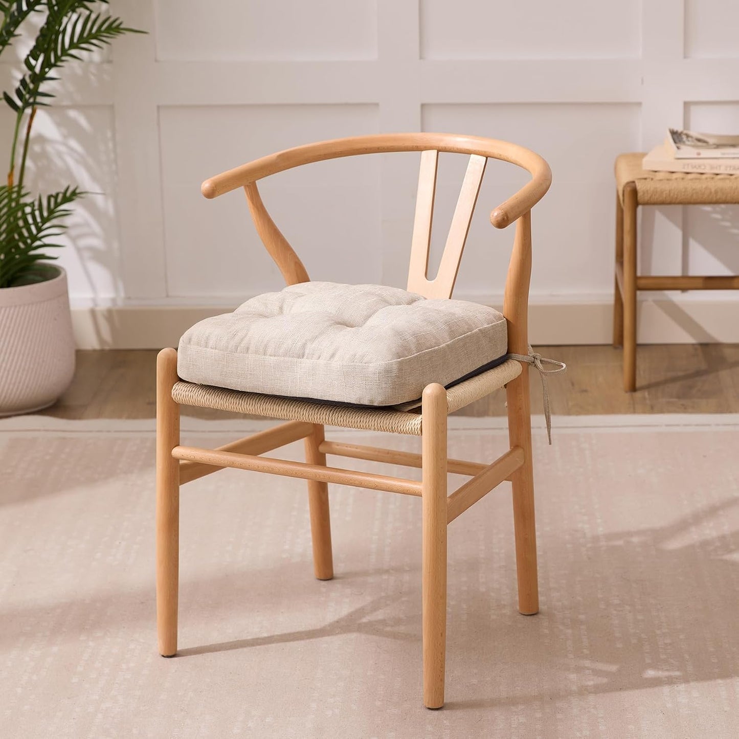 Chair Cushions, Foam Dining Chair Cushions, Tufted Indoor Chair Pads, Set of 6, Beige, 16.5” x 16.5” x 3.5”