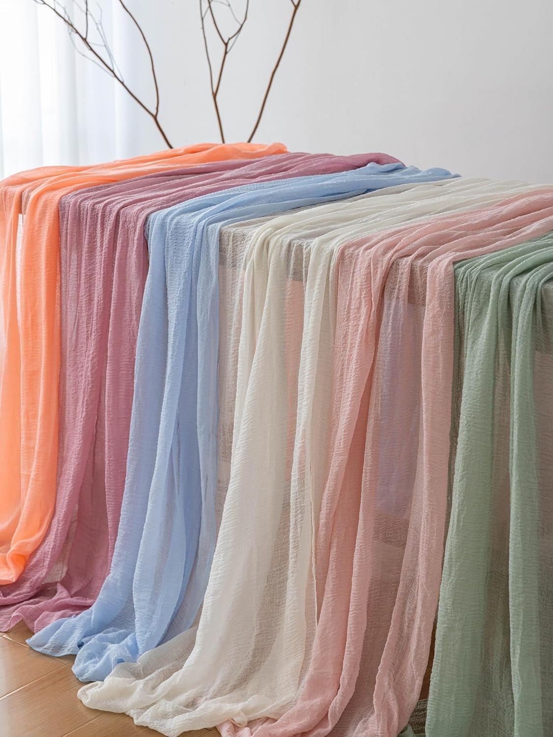 6Pcs Beige Gauze Rustic Cheesecloth Table Runner 120 Inch 10 FT for Wedding Baby Shower Bridal Shower Birthday Engagement Garden Outdoor Party Long Sheer Boho Decorations