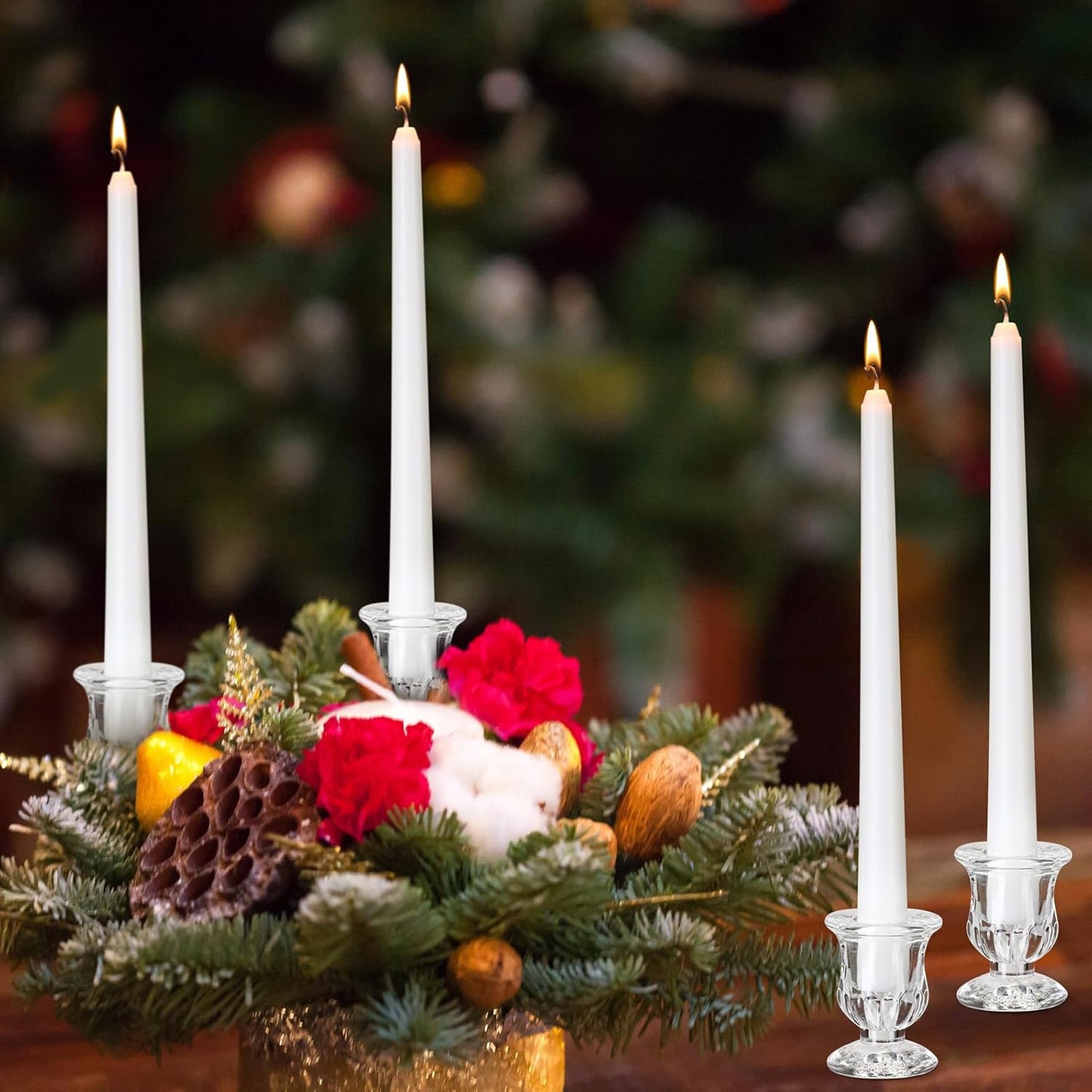 144 Pcs Glass Taper Candle Holders Bulk 2. 5 Inch Clear Candlestick Holder with Long Tapered Candles Candle Sticks Set for Table Centerpiece Wedding Christmas Party Decoration